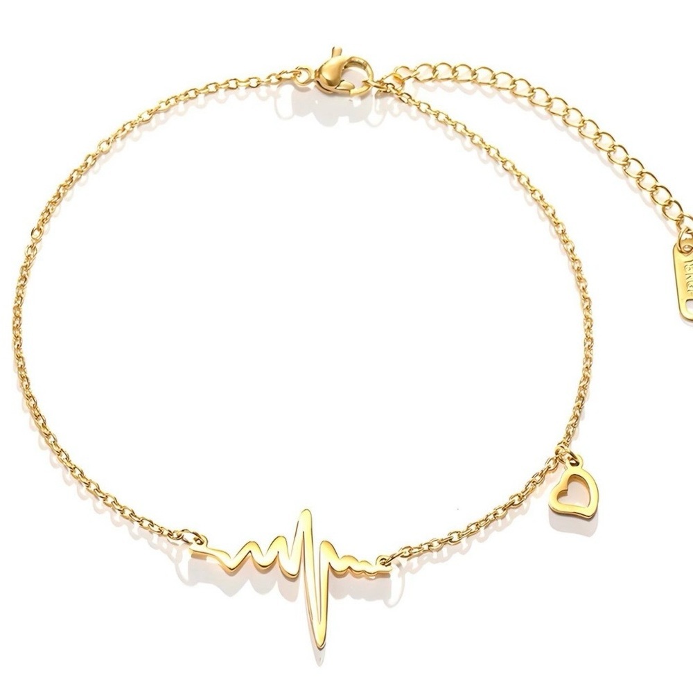 18K Gold Plated Womens Heartbeat Bracelet‎ Non-Tarnish Stainless Steel Gift Chic